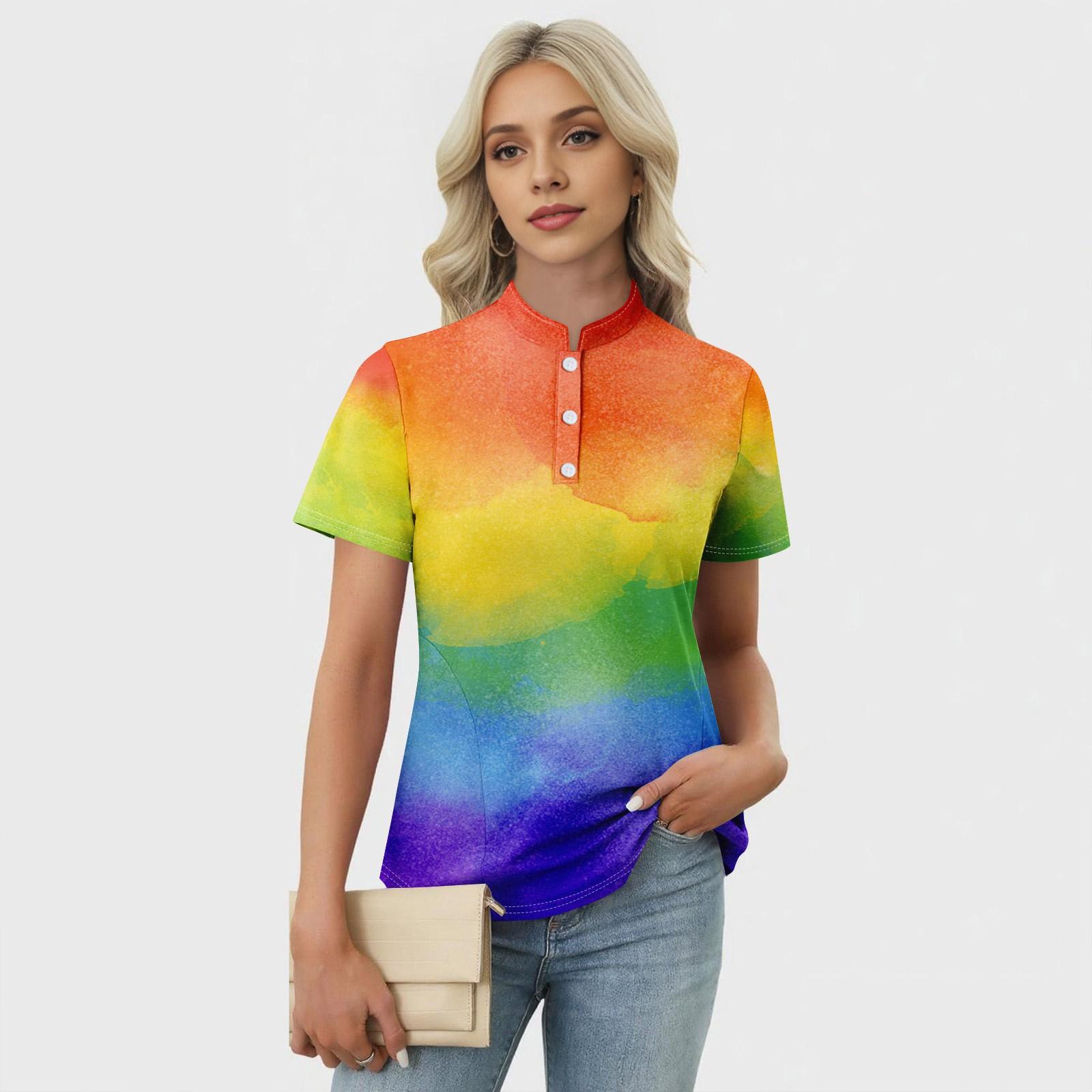 

Women s Casual Floral Print V-Neck Short Sleeve Decorative Button T-Shirt Top S шафрановий