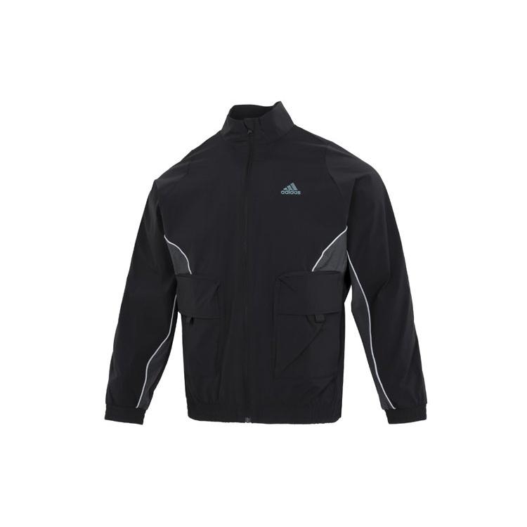 Men s adidas St Pkt Wvjkt Athleisure Casual Sports Logo Stand Collar Woven Jacket Black HM5144 XL