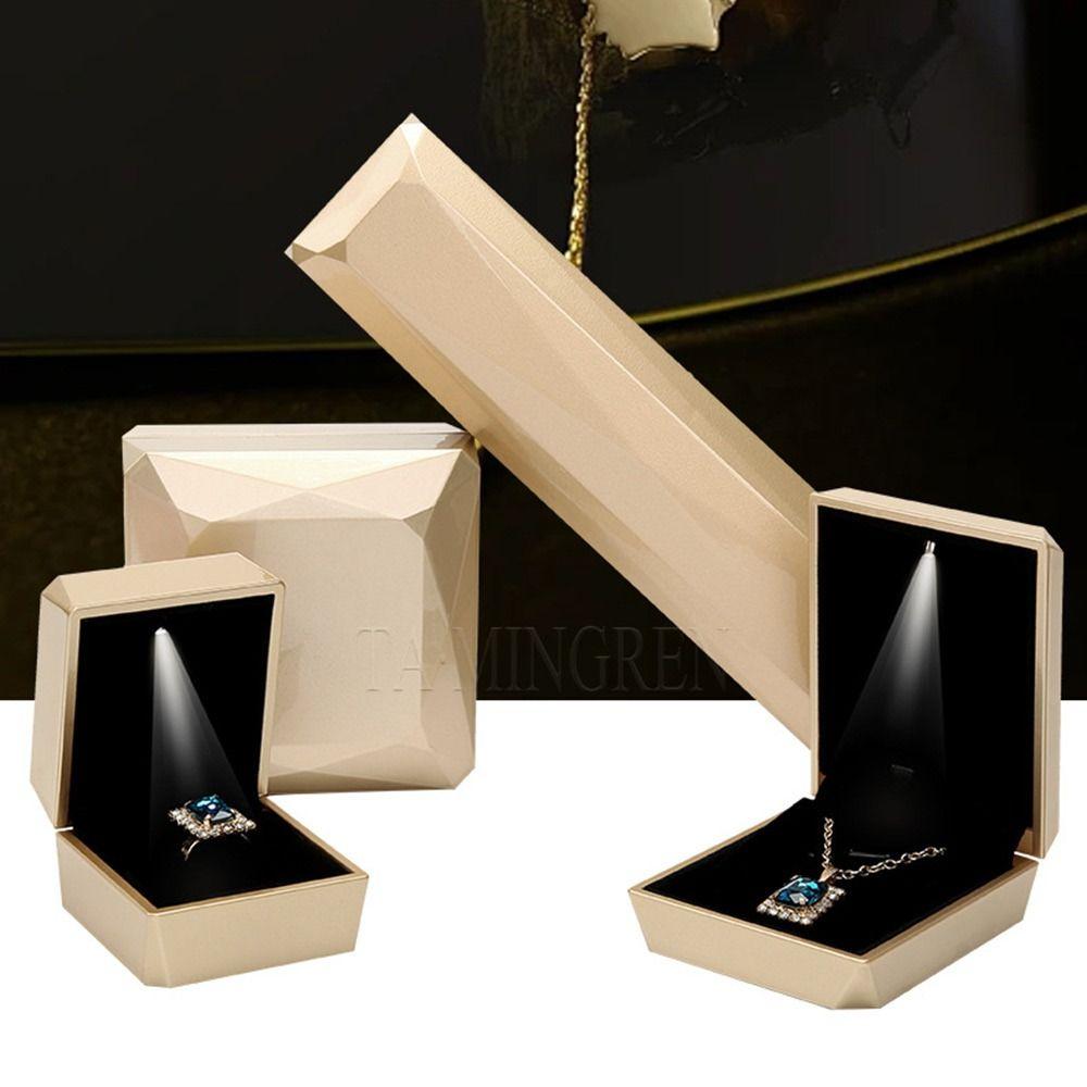 With LED Light Jewelry Storage Box Baking Paint Pendant Necklace Organizer  for Proposal Surprise
