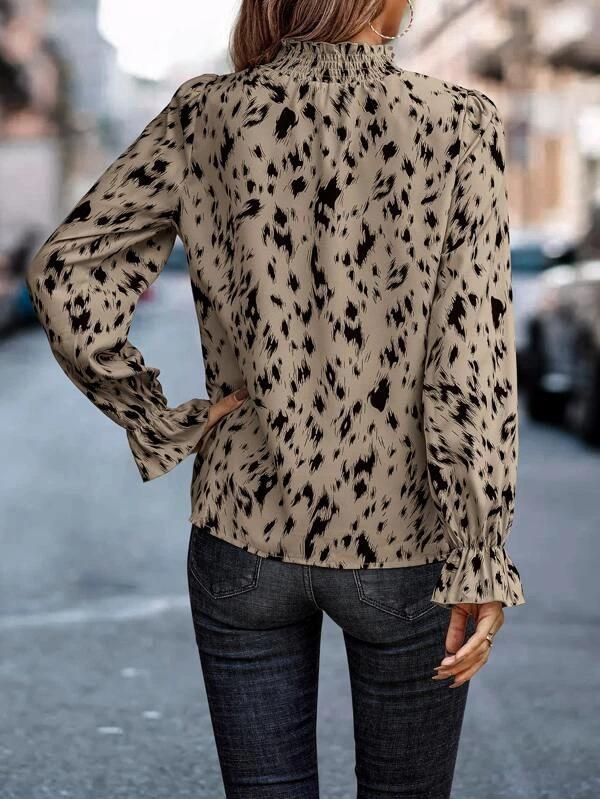 Women's European-American Style Polyester Pullover, Long Sleeve Semi-High Neck Loose Fit Shirt