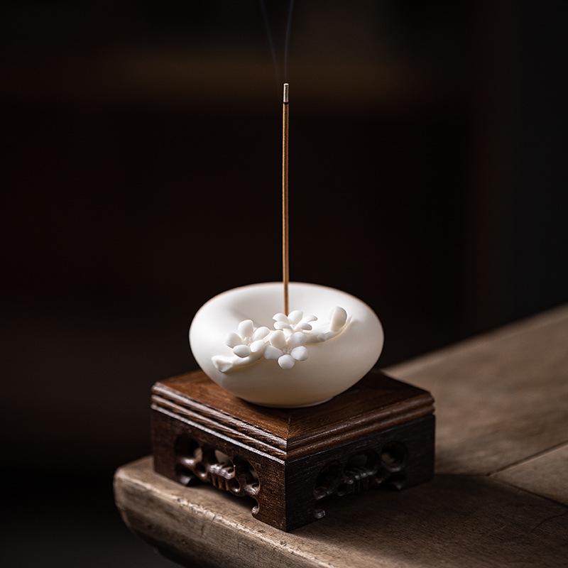 White Porcelain Plum Blossom Incense Holder: Handmade Vertical Stand for Indoor Use