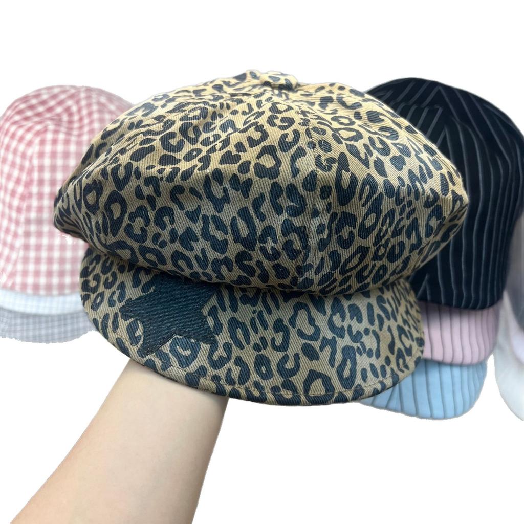 American cool leopard print forward hat women's retro big head circumference bucket hat showing small face soft brim cap new