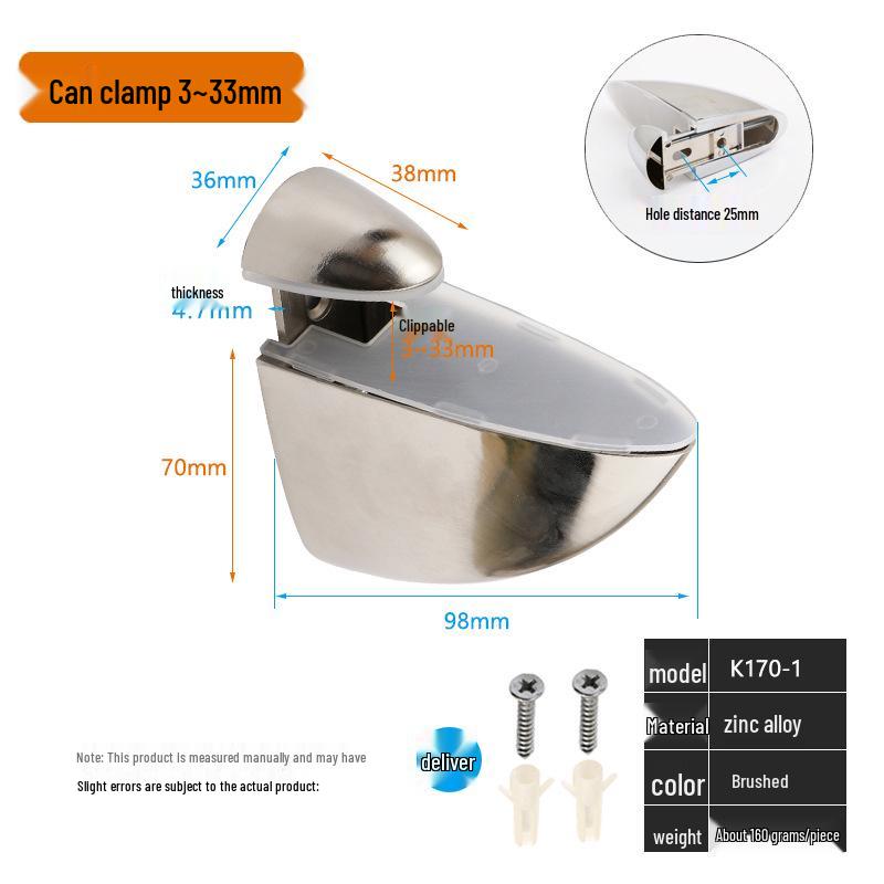 Adjustable Zinc Alloy Glass and Wood Shelf Clamp Bracket