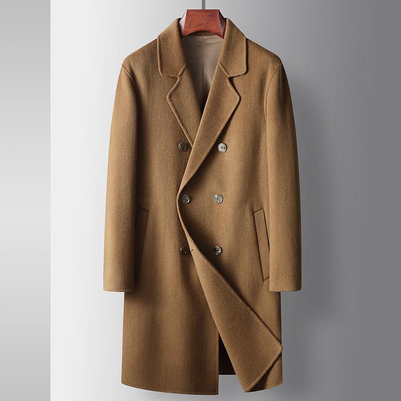 Men's Coat Autumn and Winter Pure Wool Trench Coat Double-breasted Long Middle-aged and Young People Business Double-sided Casual Coat