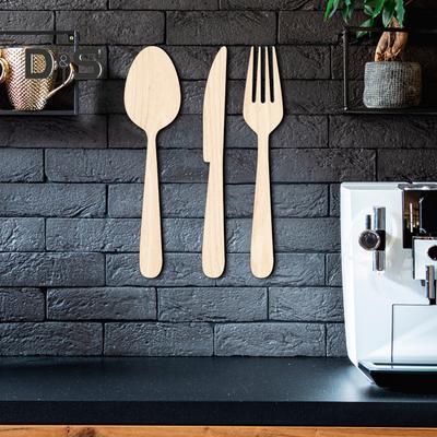 3 Teile/satz Holz Besteck Wand Dekoration Home Küche Hintergrund Wand Kunst 3D Cutter Gabel Löffel Utensilien Hängen Ornament Zeichen Anhänger