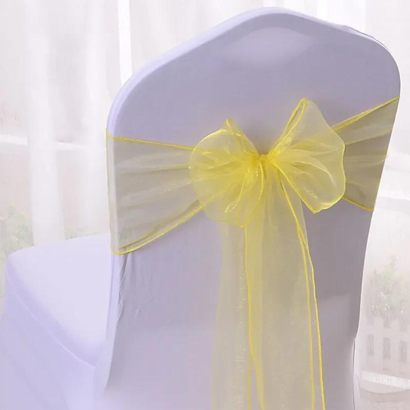 50pcs/100pcs Wedding Chair Sash Ties Crystal Organza Chair Bow Sash Knots For Party Event Banquet Decoration