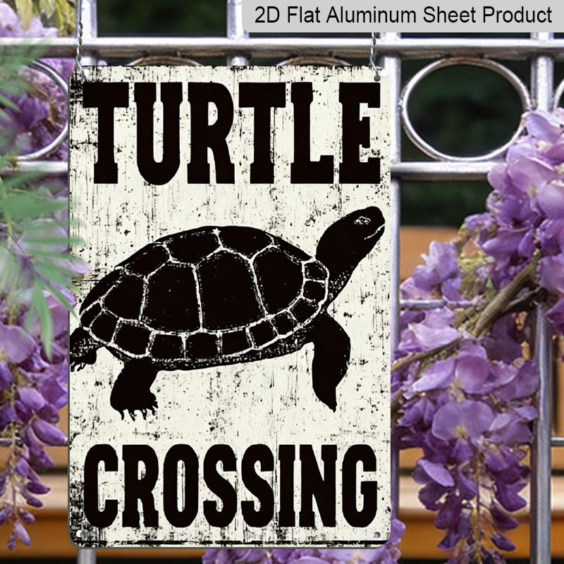 2D Flat - 1pc Vintage Turtle Crossing Aluminum Sign - Funny Wildlife Warning Art, 8 * 12 Inches. Backyard Garden & Fence Decor, Turtle Pond & Water