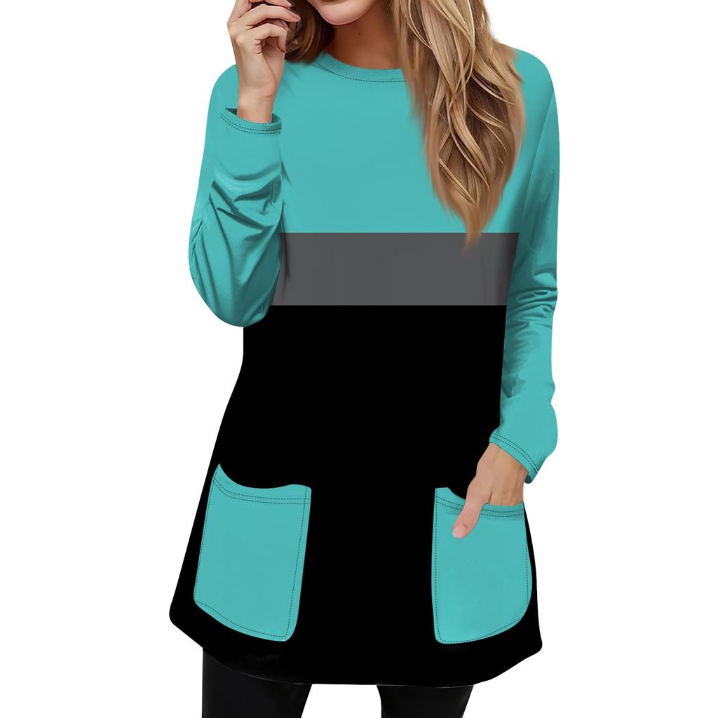 Tricou cu mânecă lungă cu mânecă lungă cu imprimeu mozaic, cu gât rotund, cu buzunar