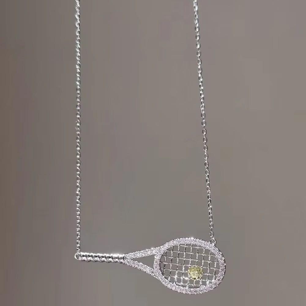 Zirconia Metal Pendant Necklace With Diamonds Sweater Chain Tennis Racket Necklace  Jewelry Gifts