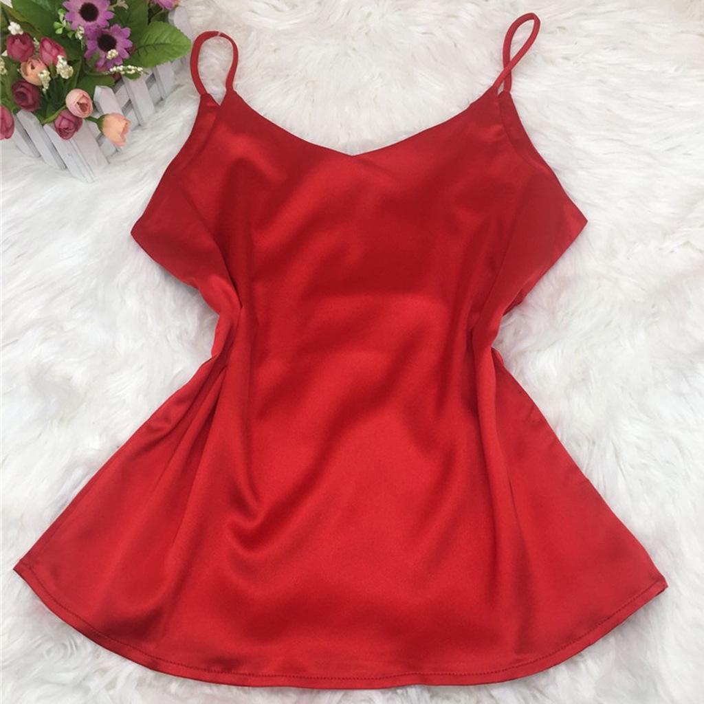 Women s Loose Fit Plus Size Imitation Silk Satin Camisole - Sleeveless Top for Outerwear or Inner Wear S красный