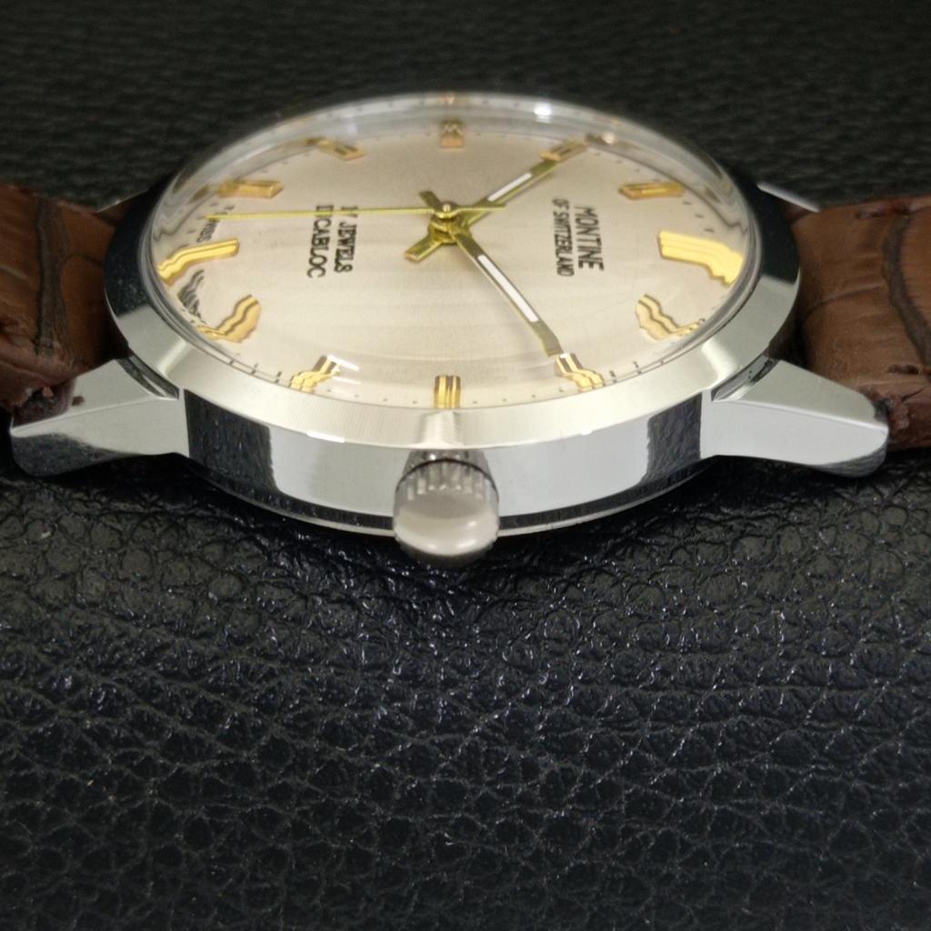 HAND-WINDING VINTAGE MONTINE SWISS MENS REFURBISHED SILVER DIAL WATCH a441557-5