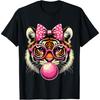 Tiger with Glasses Bubblegum and Bow T-Shirt