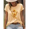 Fashion Women Rose Printed T-Shirt O-Neck Short Sleeve T-Shirt Simple Design Versatile Daily Wear Elegant Style Women Clothing