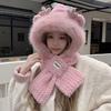 Women's Winter Plush Fox Hat & Scarf Combo - Warm, Trendy, and Versatile Hooded Design