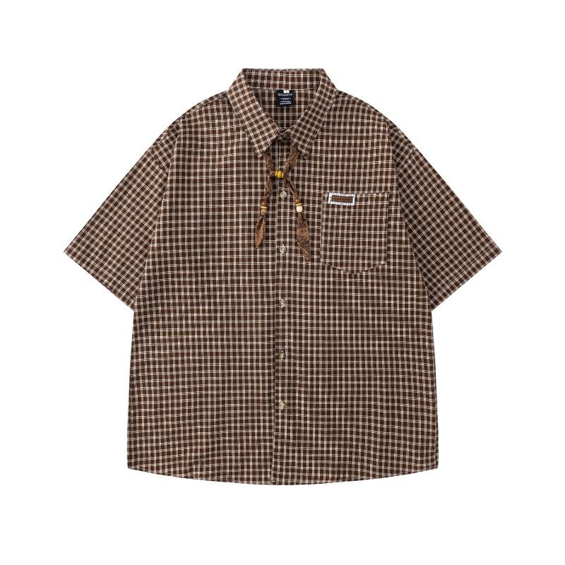 American Retro Streamer Decorative Plaid Short-sleeved Shirt Summer New Loose Casual Lapel Shirt for Men and Women