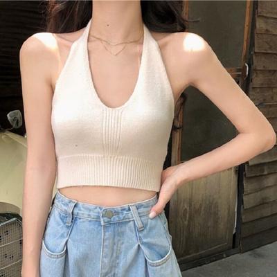 Débardeur d'été Célébrité Internet Vêtements d'intérieur pour femmes Sexy Col halter Dos nu Court Vêtement d'extérieur Haut Tendance