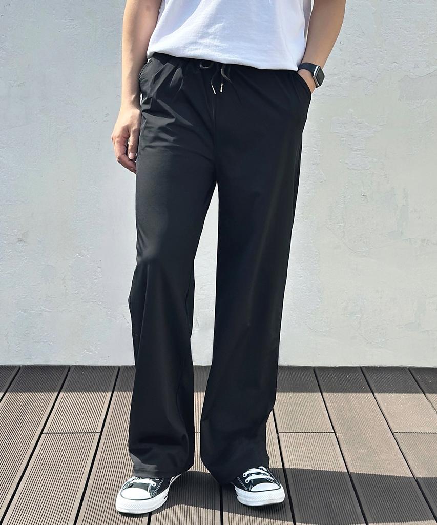 ROCKED GARAGE Unisex Cooling Semi-Wide Elastic Waist Pants_Black