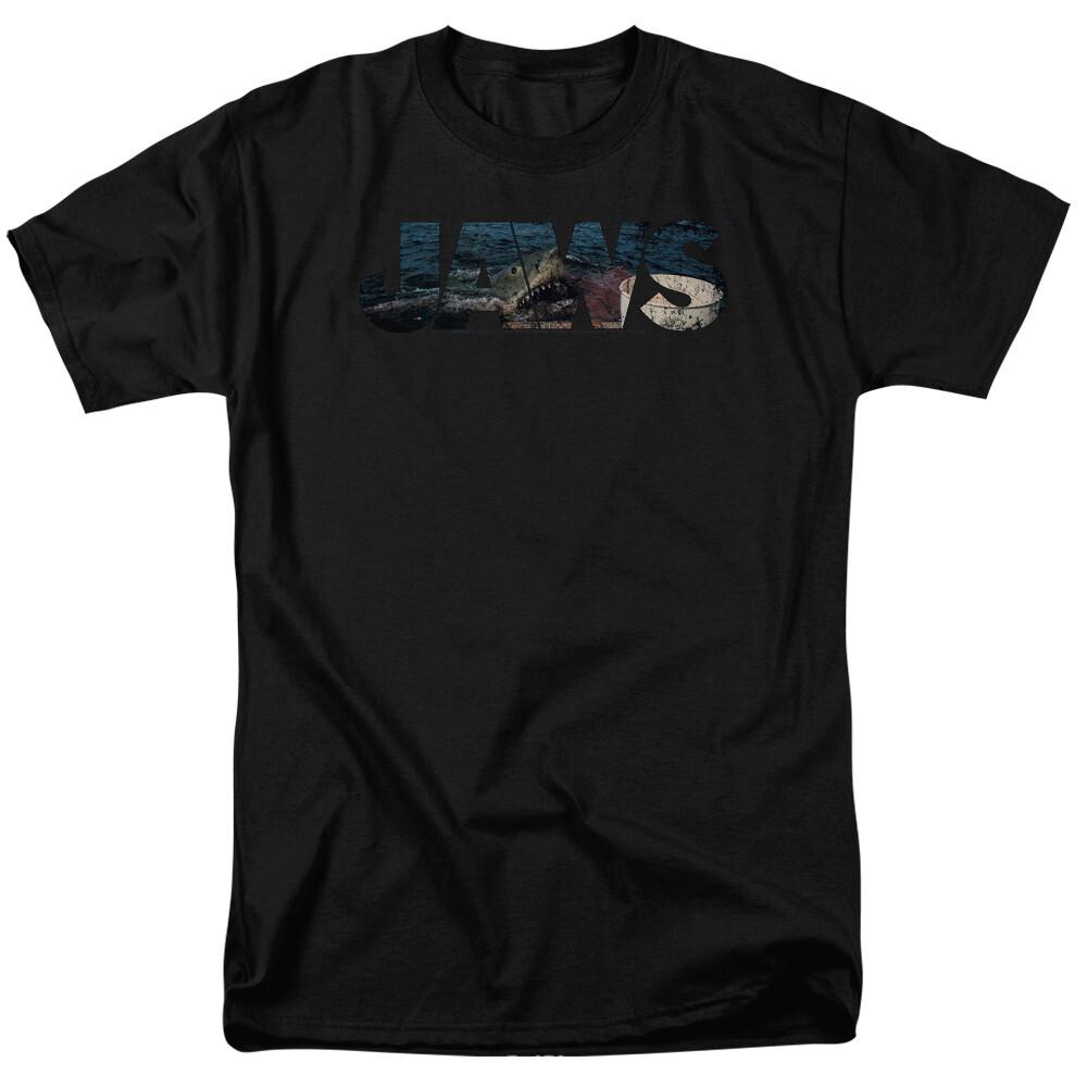 Jaws Logo Cutout T Shirt Licensed Shark Movie Retro Tee Classic New Black L