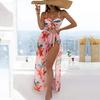 Swimsuit Women's Split Print High Waist Triangle Bowknot Three Piece Bikini Swimwear