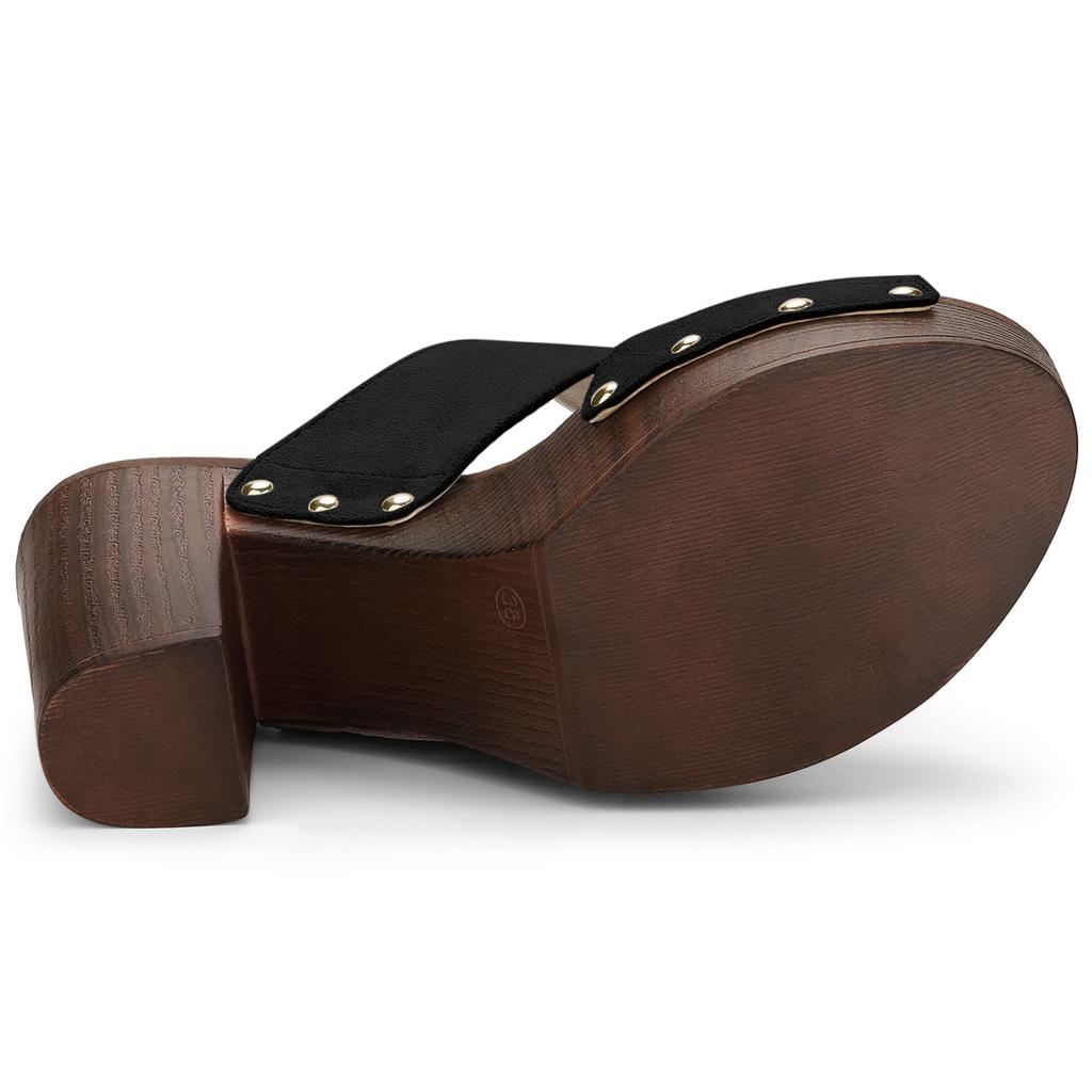 Allegra K Suede Slide Sandals/Mules, Open Toe, Platform, Thick Heel, Women's, Black, Size 24.0cm