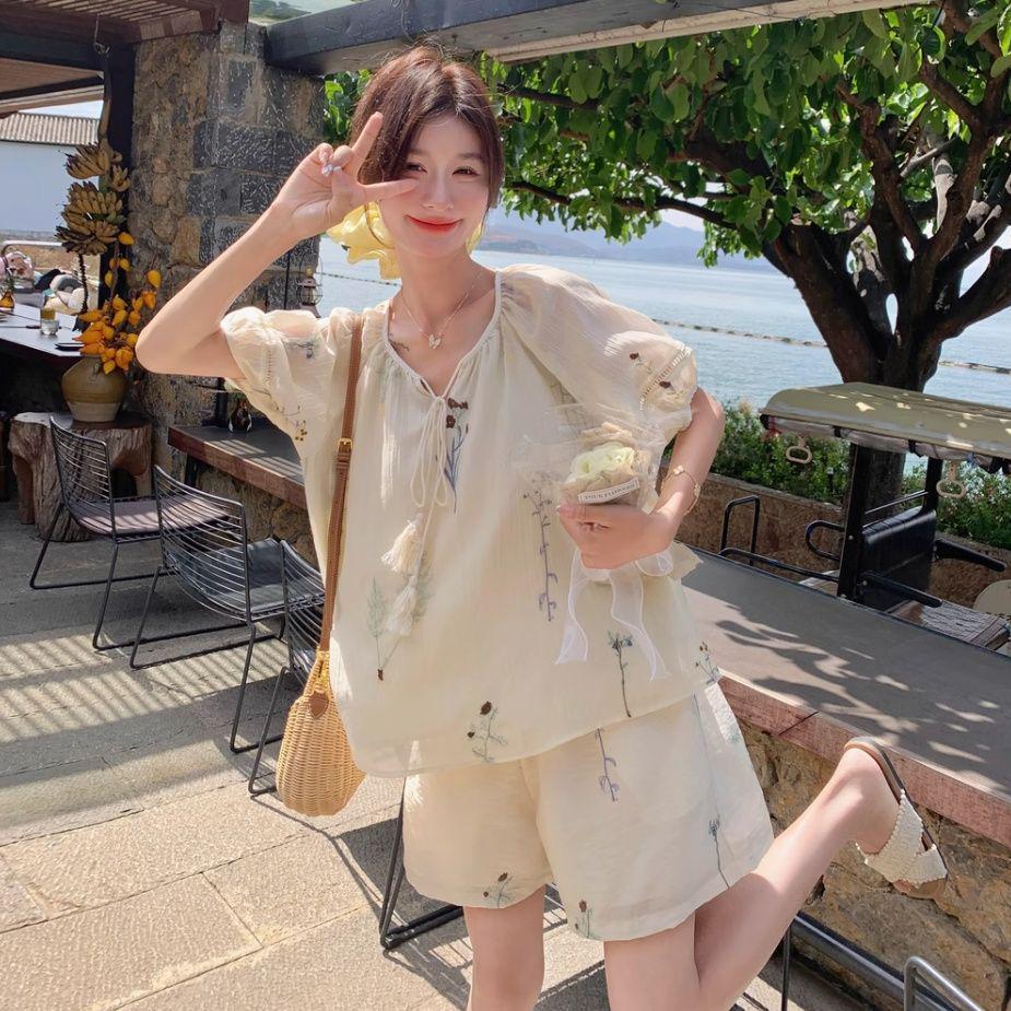 Women's Summer Lace-Up Top & Shorts Set - French Fresh Style