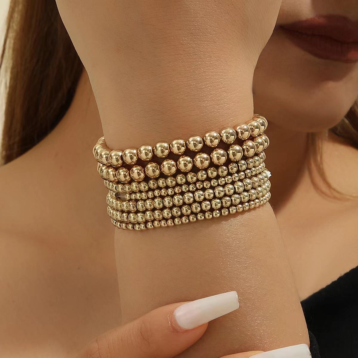 Браслет JYL TS Минималистичный с бусинами, штабелируемый, улучшает стиль и балансирует энергию Gold красновато-лиловый