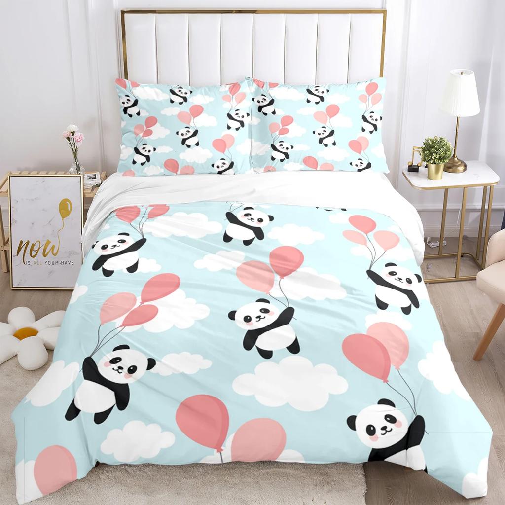 Cute Panda HD Print Polyester Bedding Set,Kids or Adults for Beds Quilt Cover Pillowcase Bedding Set,girl King Size Bedding Set