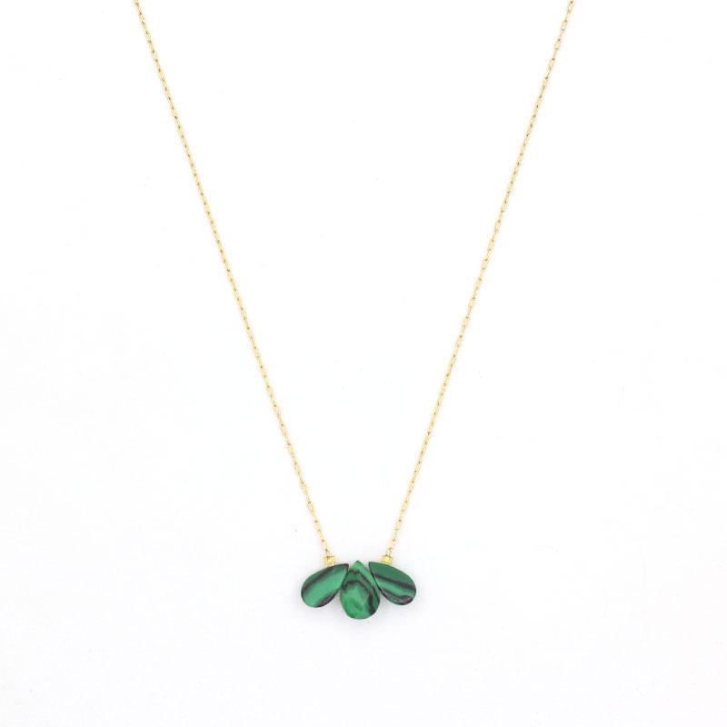 1pc Three Natural Stones Droplet Shaped Pendant Necklace for Women Stainless Steel Gilded Chain Fashion Handmade Choker