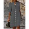 Button Front Half Sleeve Dress, Casual Solid Simple Midi Dress, Women's Clothing