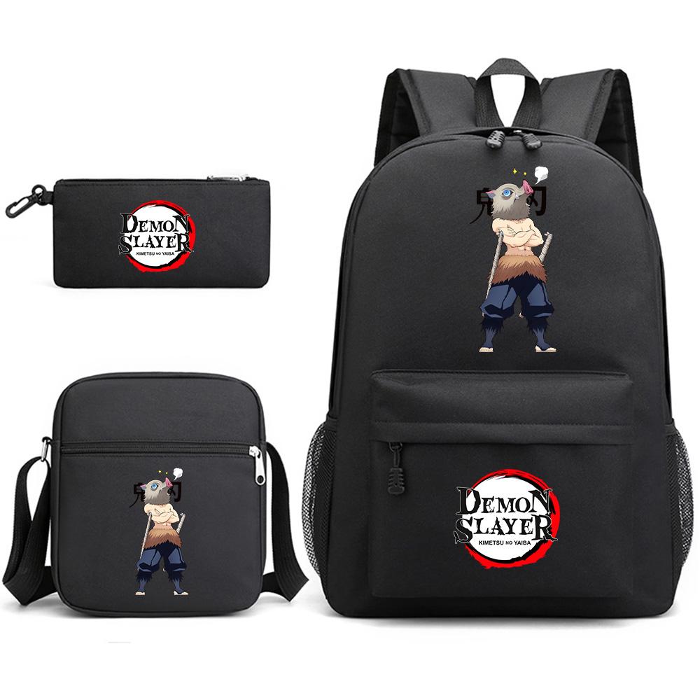 3Pcs/set Anime Demon Slayer Printed Backpack with Shoulder Bag Pencil Case for Teenager Student Boy Girl Waterproof Schoolbag