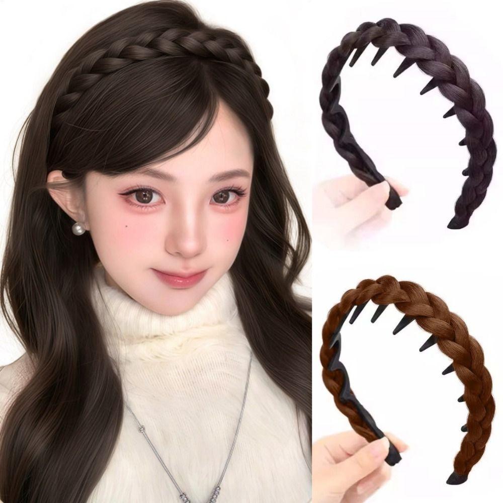Non-Slip Braided Headband Wig Headwear Retro Head Hoop Fishbone Braids Hair Bands  for Women