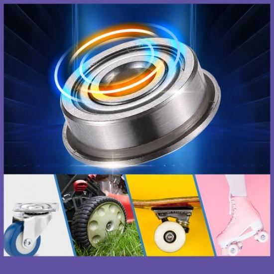 TEN 5x14x5mm Metal Shield Single Row Flanged Ball Bearings Silver Tone Universal