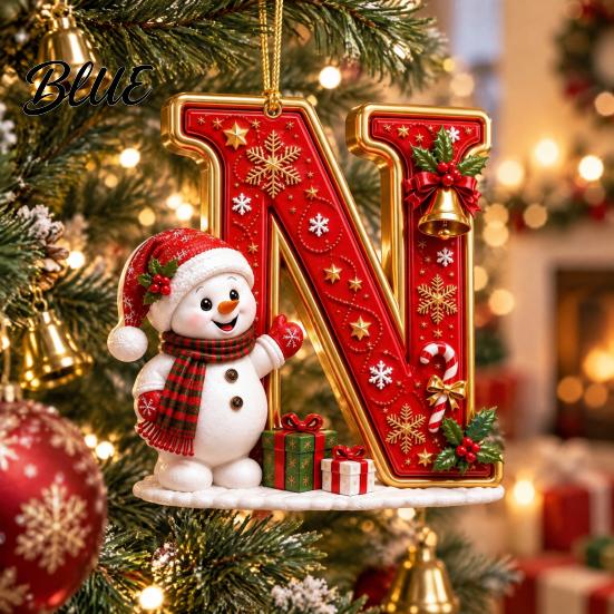Weihnachtsdekoration für den Innenbereich Niedlicher Schneemann Buchstabe Weihnachtsbaumschmuck 2D Flach Personalisiert A-Z Alphabet Weihnachten Feier Zubehör Acryl Hängender Anhänger