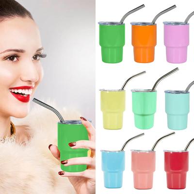 2/3oz Sublimation Tumble Whiskey Wine Glass Stainless Steel Vacuum Insulation Cup Car MIni Coffee Cup With Straw Party Gift
