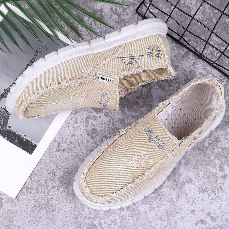 Women's Casual Shoes, Soft Washed Denim Canvas Shoes, Flower Design, Lightweight and Durable, Suitable for Casual Wear and Women's Shoes