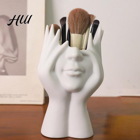 Desk Accessories Holder Vintage Pen Dried Flowers Vase Resin Makeup Brush School Home Supplies Desktop Stationery Organizer for Office Accessory
