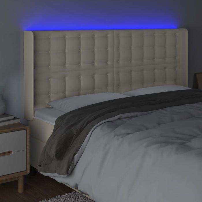 Tête de lit - MAISON EXCLUSIVE - 163x16x118/128 cm - Similicuir crème - LED découpable - Hauteur réglable