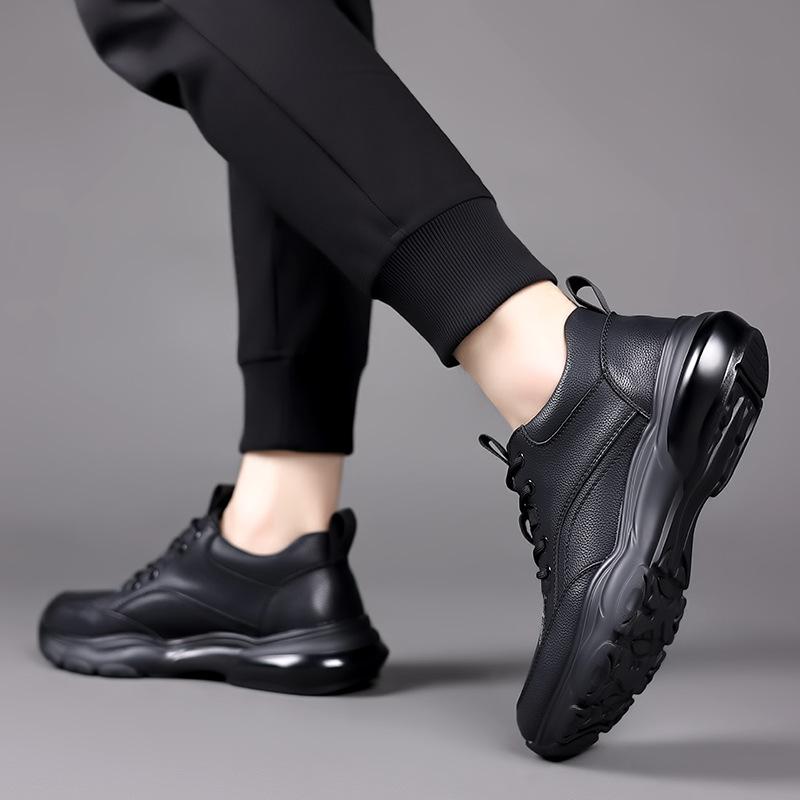 2025 autumn casual shoes soft-soled men's shoes soft leather versatile sports leather shoes lace-up black trend shoes thick-soled tide