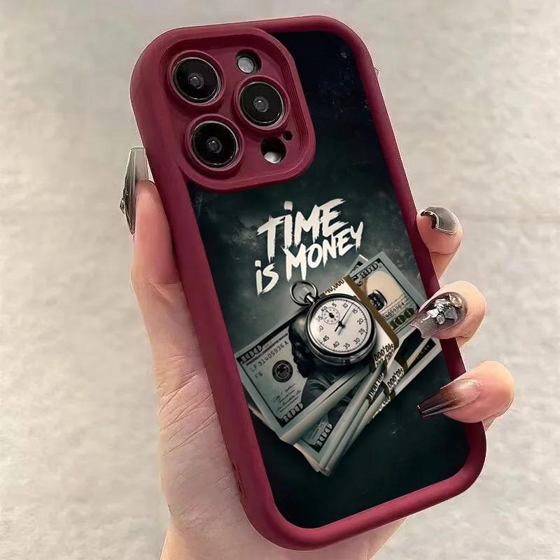 

Luxury Phone Case For iPhone 16 15 14 12 11 13 Pro Max Time is Money Printed Soft Cover For iPhone 16E 15 16 Plus 7 8 Case Cover For iPhone 11