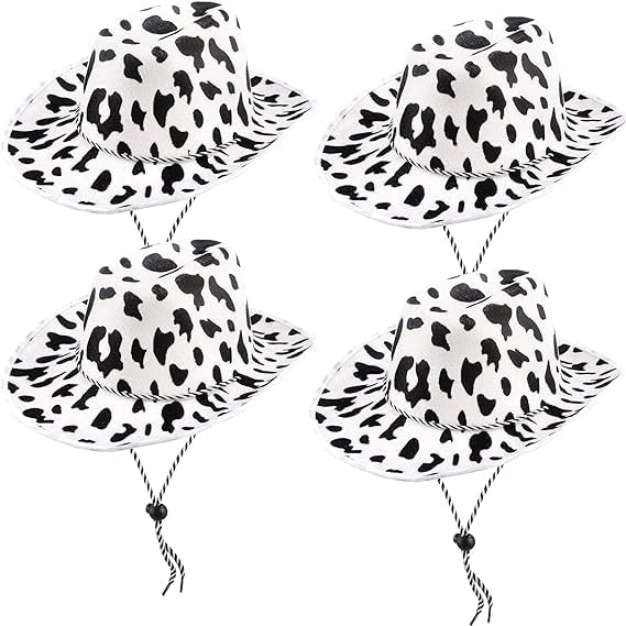 

4 Packs Cow Print Cowboy Hat Adjustable Chin Strap Western Party Supplies