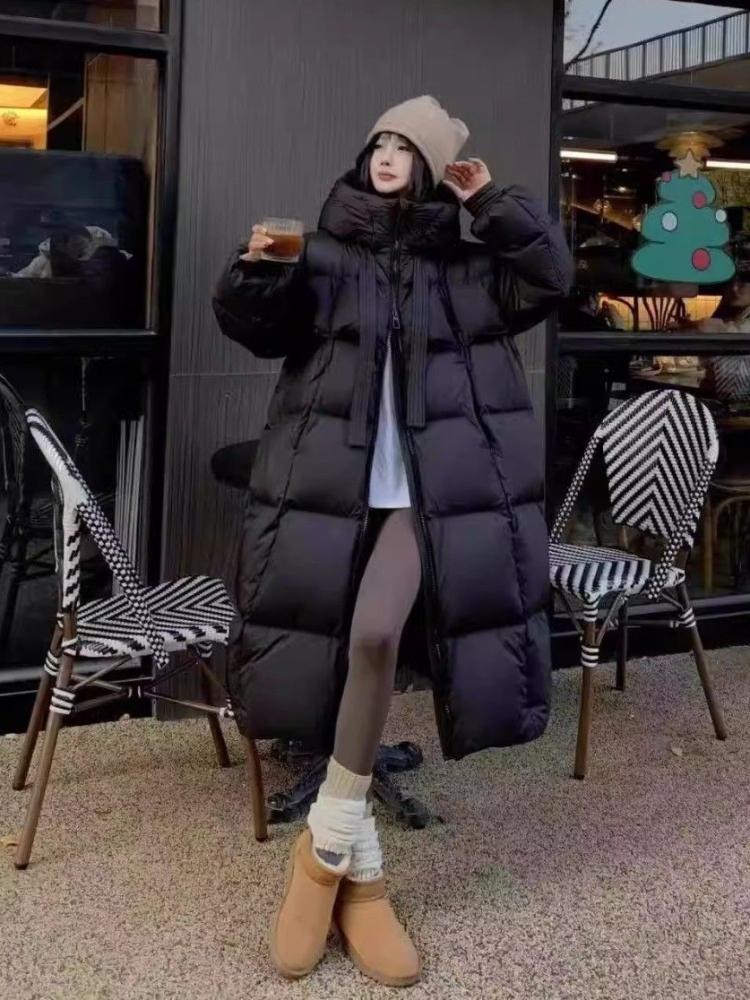 Black Winter Fashion Thick Cotton Coat Women 2024 New Retro Parka Jacket Korean Oversized Chic Loose Hooded Casual Long Overcoat