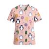 Women's V-Neck Short Sleeve Scrub Top with Pockets, Print Work Shirt, Lightweight Uniform Tunic for
