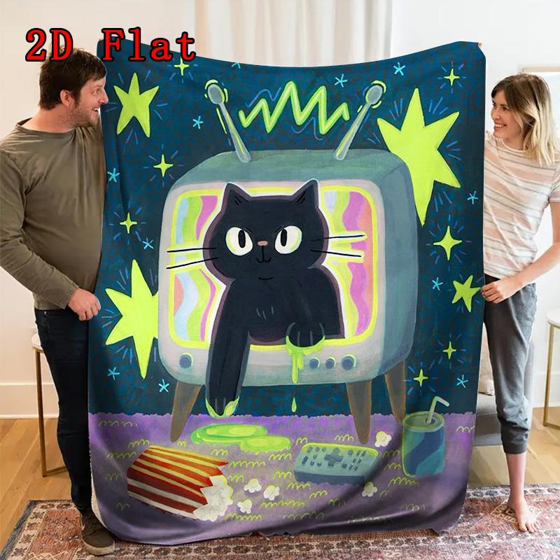 Little Black Cat 2D Flat Pattern Flannel Blanket High Quality All Seasons Warmth and Comfort Perfect for Christmas Gifts.MMT0918359