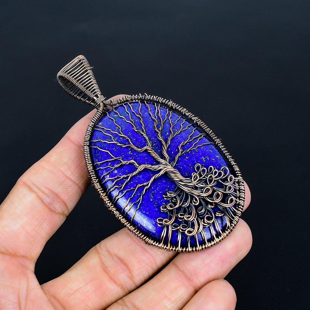 Lapis Lazuli Pendant Handmade Gemstone Jewelry, 999 Copper Wire Wrap Tree Of Life Pendant ,Unique Design Jewelry Pendant