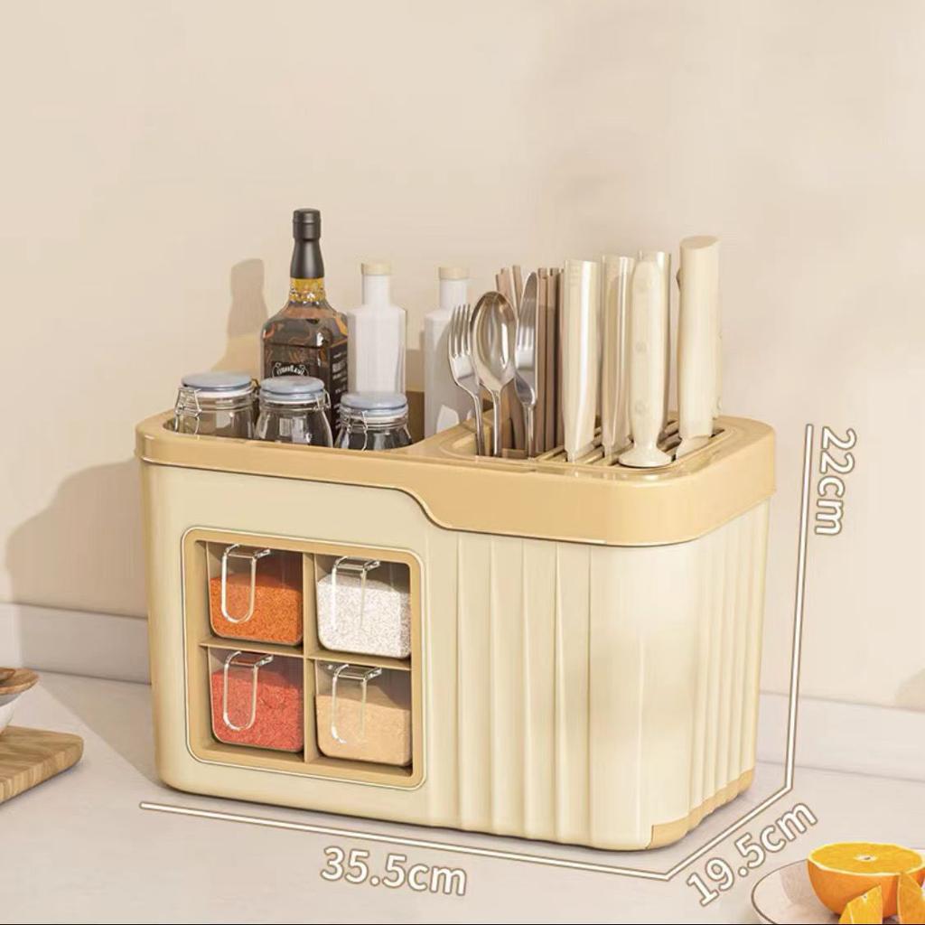 Kitchen Spice Rack Plastic Floor Spice Storage Rack Multifunctional Knife Rack Oil And Salt Sauce And Vinegar Organising Storage Racks