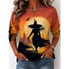 Tops for Women Halloween Print Round Neck Long Sleeve T-shirt Fall Casual Slim Pullover Women's Long Sleeve Top