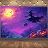 1 Piece of Halloween Witch Pumpkin Moon Background Fabric - Purple Night Sky and Glowing Pumpkin Lantern Design
