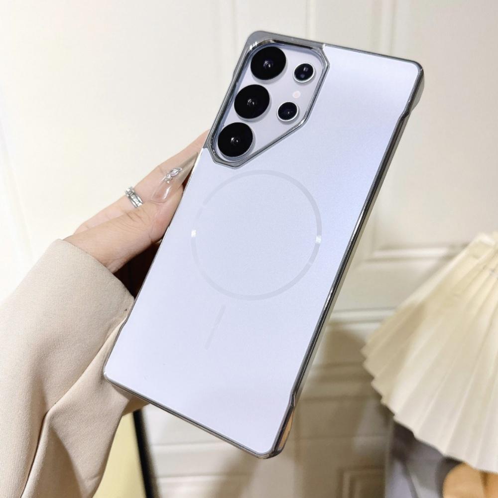 

Безрамочный матовый чехол AG для MagSafe для Samsung Galaxy S25 S24 S23 Ultra Магнитная беспроводная зарядка Роскошное гальваническое покрытие Бронированный чехол For S23 Ultra