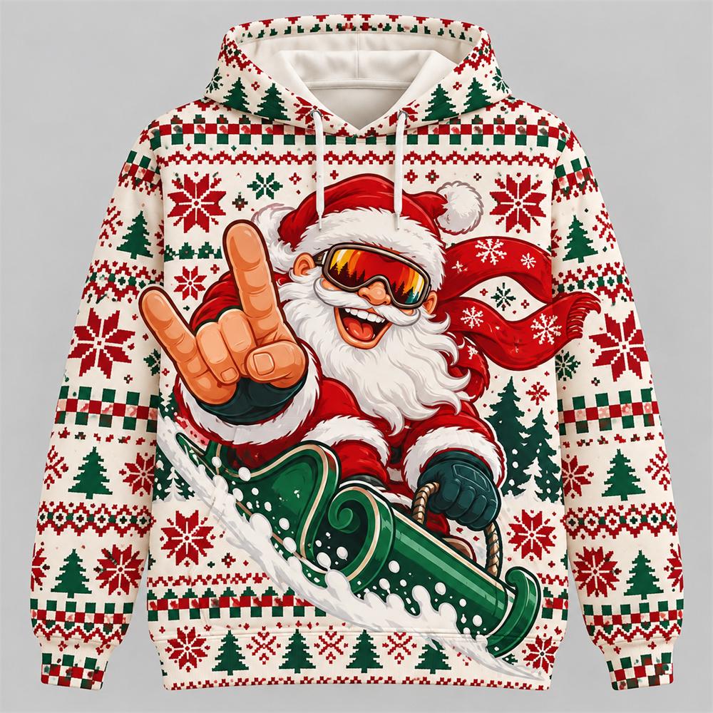 Hip Hop Pop Music Funny Rock on Santa Claus Hoodie for Women Personality Streetwear Pullover Hoodie Holiday Party Fashion New 2026