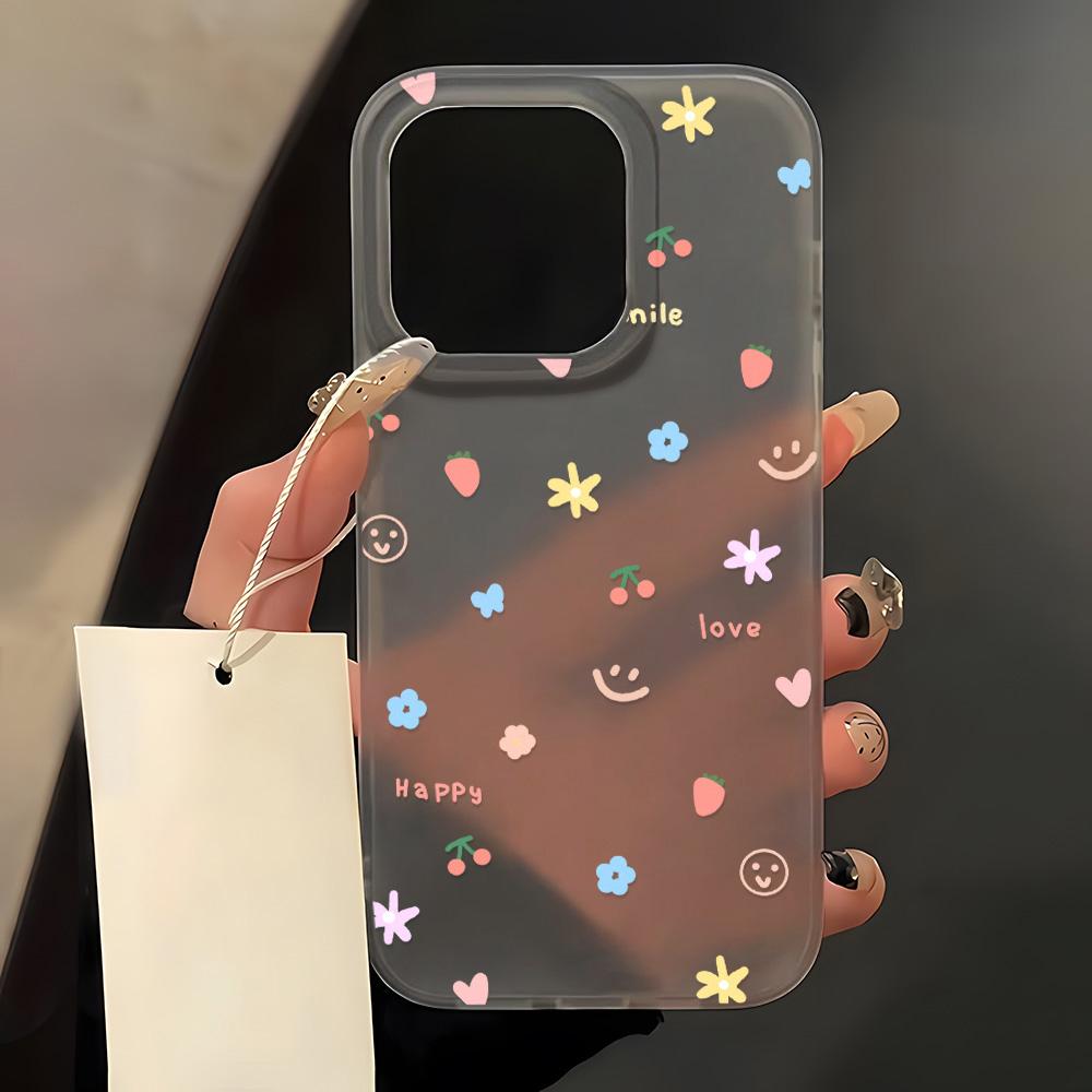 

Чехлы для мобильных телефонов iPhone 11 13 15 Pro Max 12 14 Pro Max Чехол для iPhone 16 15 Plus 13 Pro 12 Матовая текстура с рисунком в виде мультяшных цветов iPhone 16 Pro Max чёрный